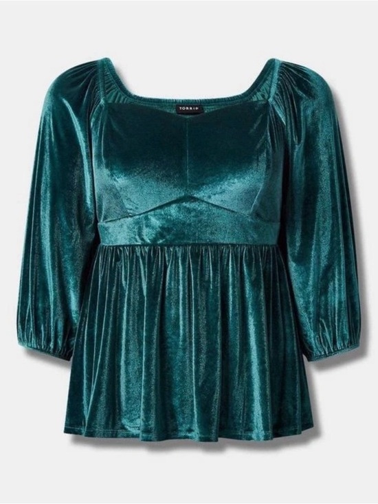torrid Tops - Torrid Dark Green Velvet Babydoll Blouse